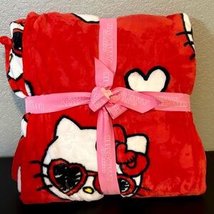 BRAND NEW Hello Kitty Red Valentines TWIN Plush Blanket - Heart Sunglasses!